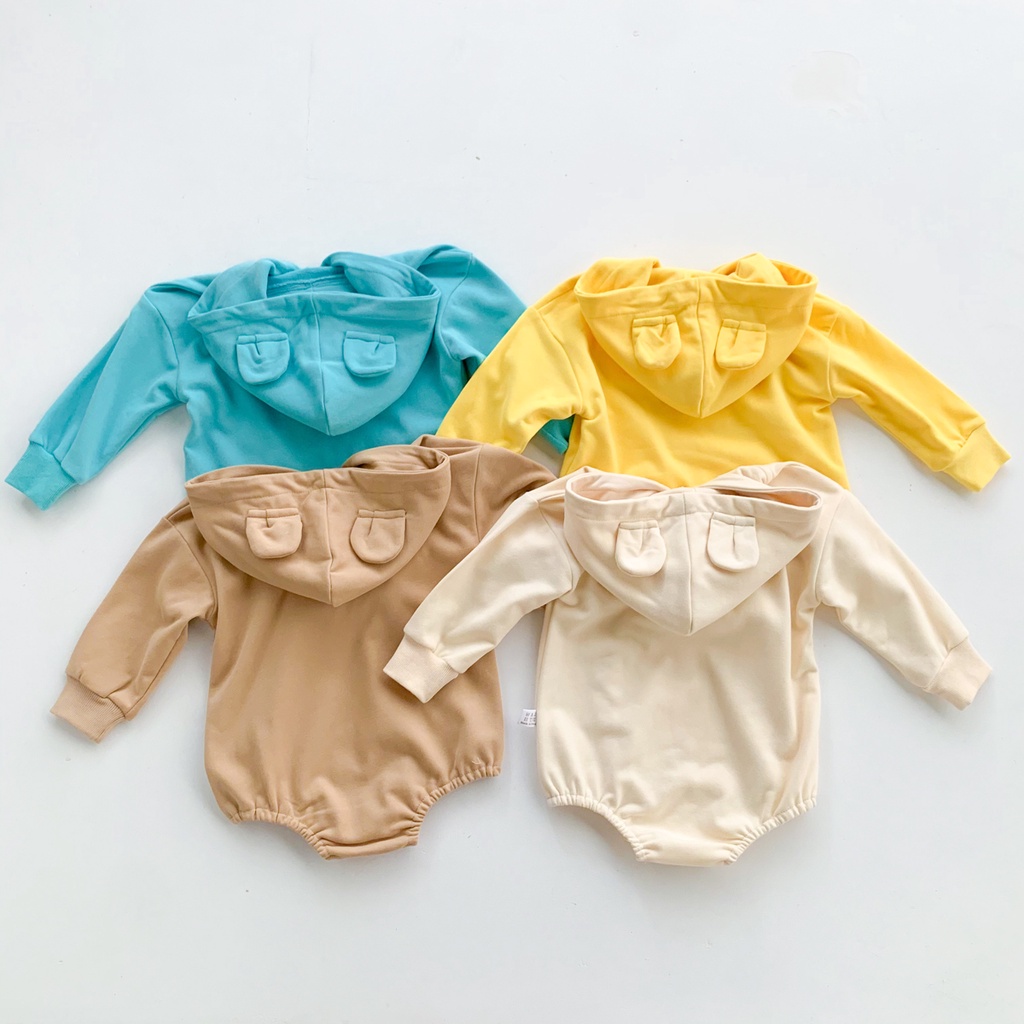 Áo liền quần phối mũ trùm tai gấu đáng yêu phong cách mùa thu cho bé 0-24 tháng