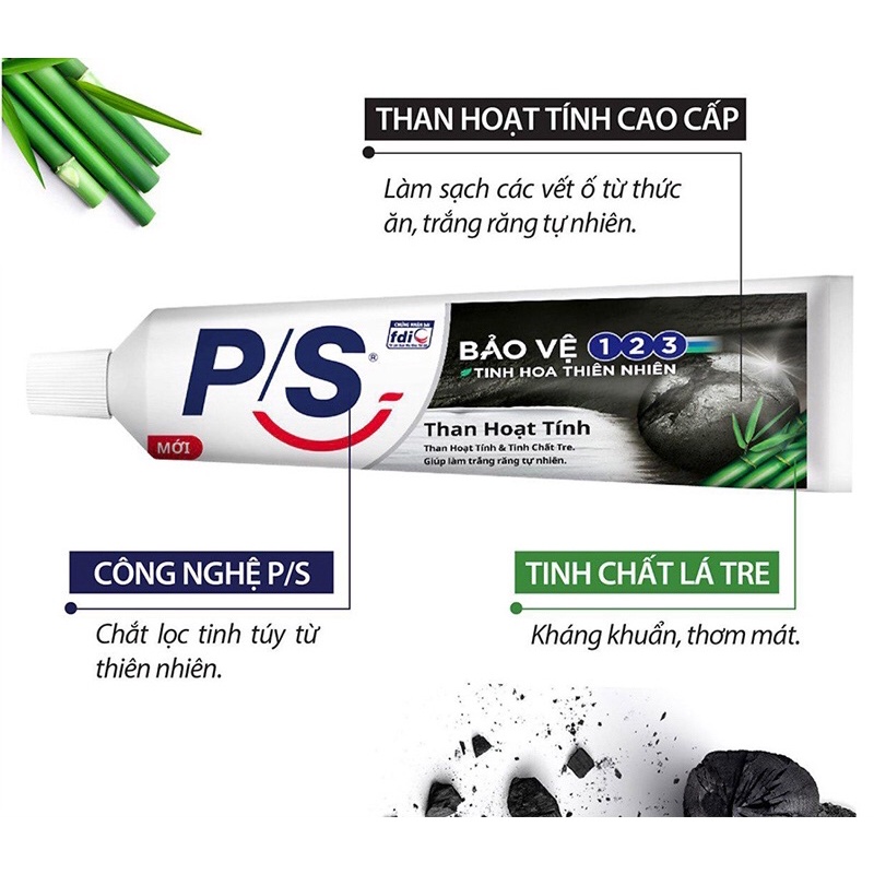Kem đánh răng P/S bảo vệ 123 Than hoạt tính 180g