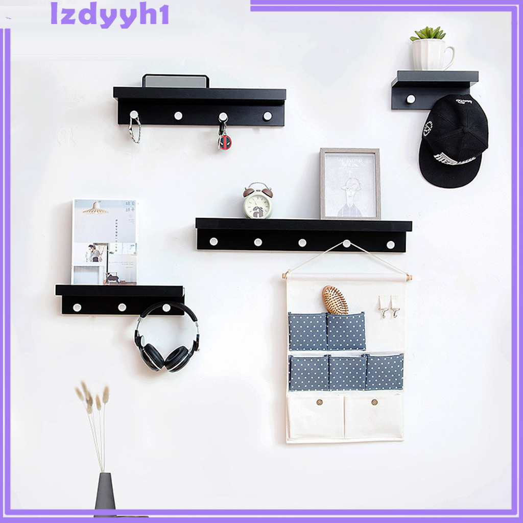 JoyDIY Bamboo Wall Mounted Shelf with Hooks for Home