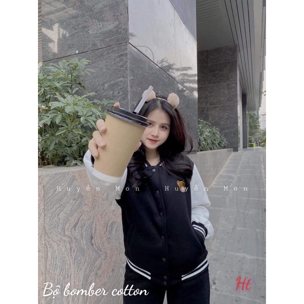 Bộ bomber logo Gấu nâu nỉ cotton H2B