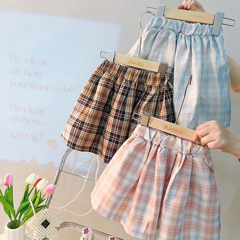 Bộ Áo Sơ Mi + Chân Váy Ca Rô Xinh Xắn Theo Phong Cách Mùa Thu Dành Cho Bé Gái