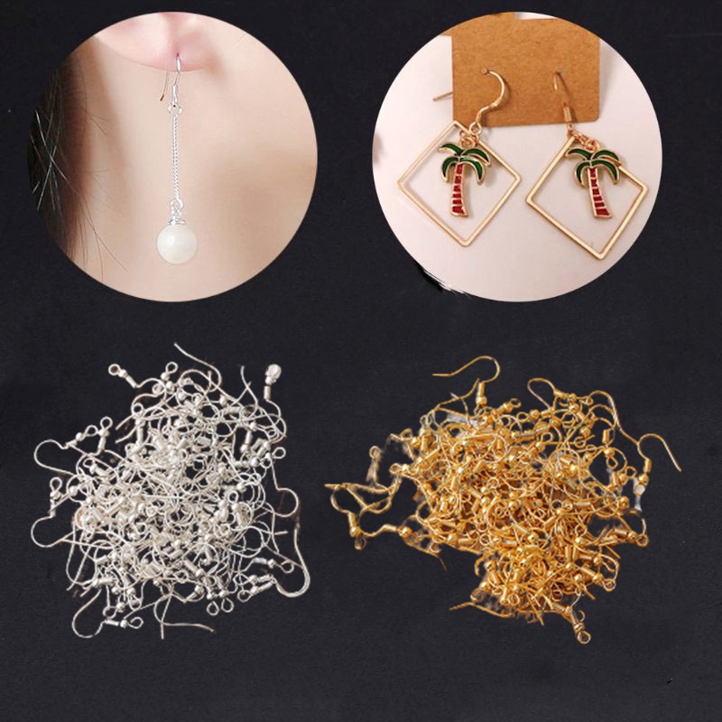 Set 100 Móc Kim Loại Mạ Vàng Bạc 18mm Phụ Kiện Làm Khuyên Tai DIY