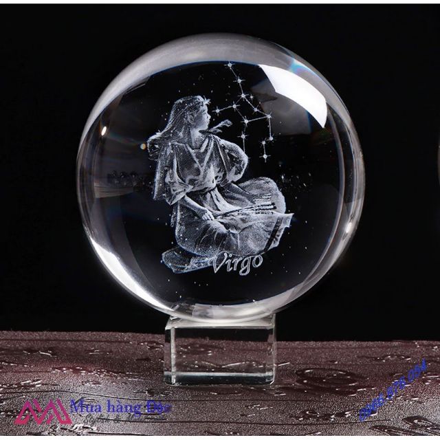 Quà Tặng Sinh Nhật 🎁 🎁 🎁 Quả Cầu Pha Lê Virgo Crystal Ball 3D Laser Cung Xử Nữ