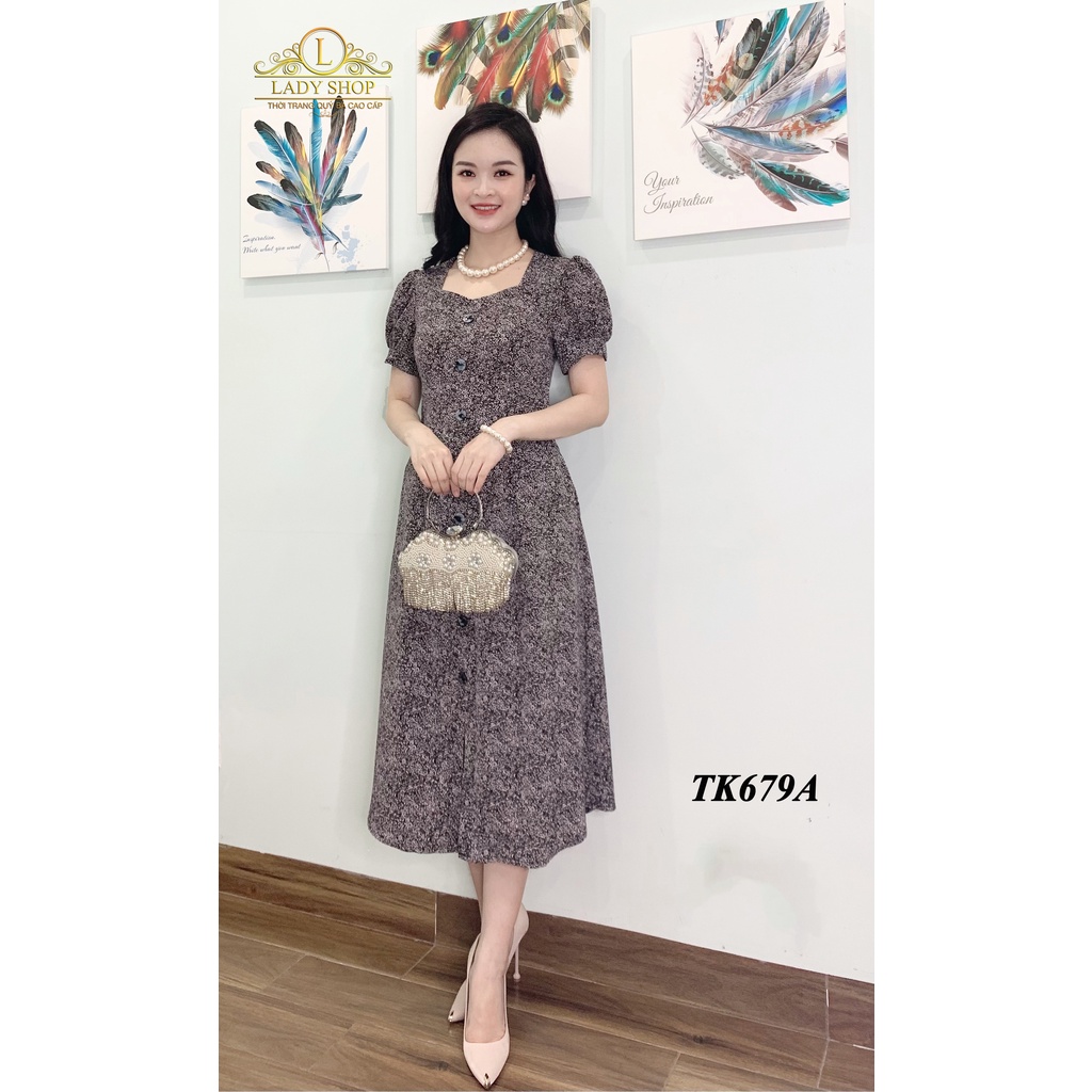 Váy đầm trung niên Ladyshop thiết kế lụa nhật đính cúc xẻ chân thời trang cao cấp TK679 | BigBuy360 - bigbuy360.vn