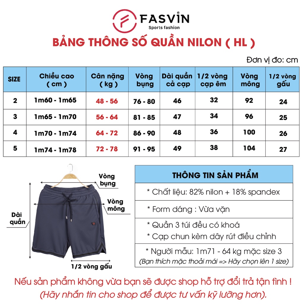 Quần short nam thun lạnh thể thao Fasvin HL23586.HN chất Nilon cao cấp mềm mát siêu co giãn