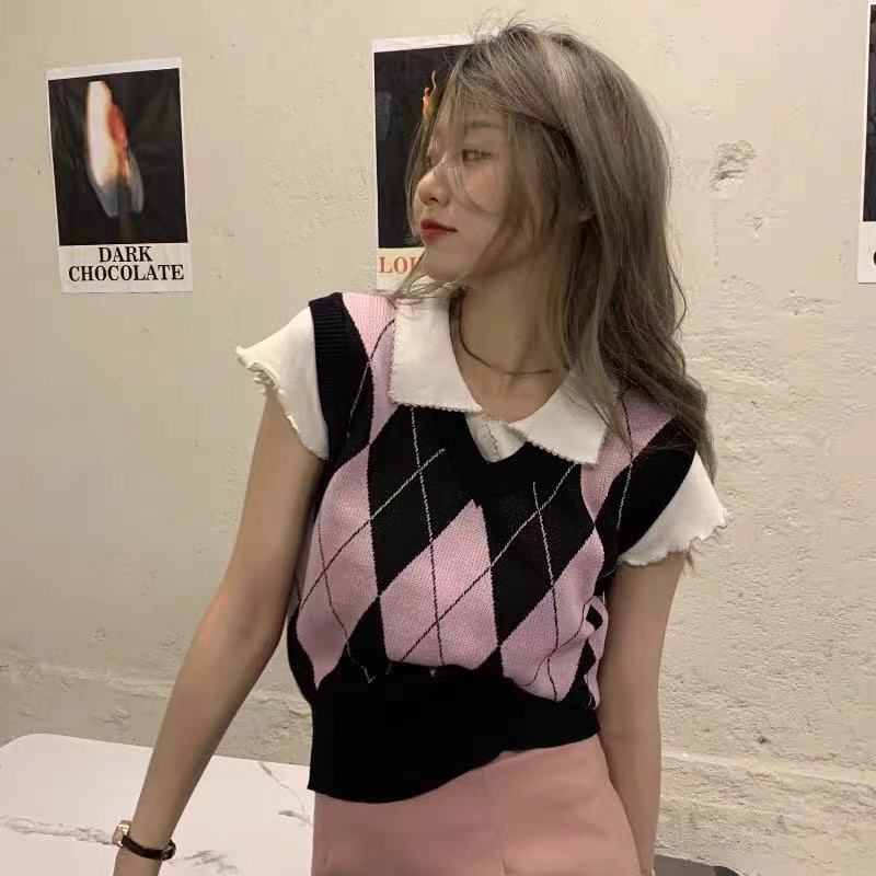 Áo dệt kim không tay cổ chữ V phong cách Hàn Quốc dễ thương thời trang dành cho nữ