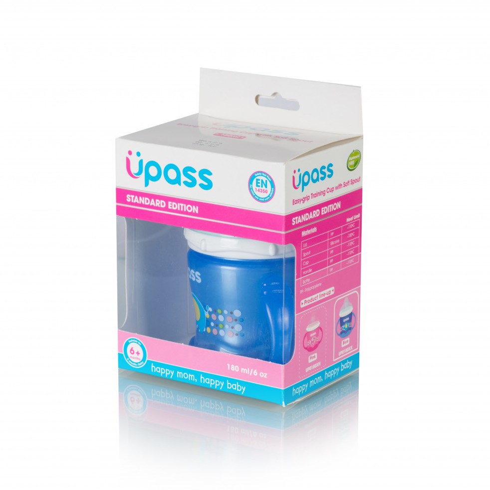 Bình tập uống Upass 180ml có núm hút mềm cho bé từ 6 tháng tuổi UP0180X