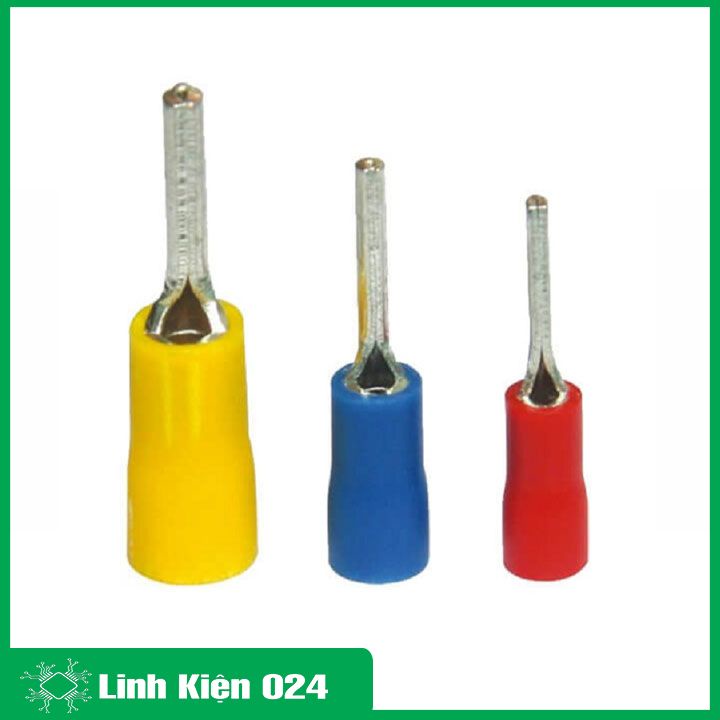 Đầu cos kim đặc PTV1.25-12 màu đỏ vàng xanh dương bọc phủ nhựa (gói 100 chiếc)