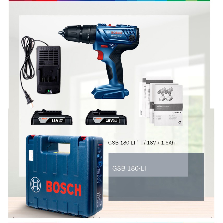 Máy khoan pin Bosch GSB 180-LI (Hộp công cụ + set 41 món)