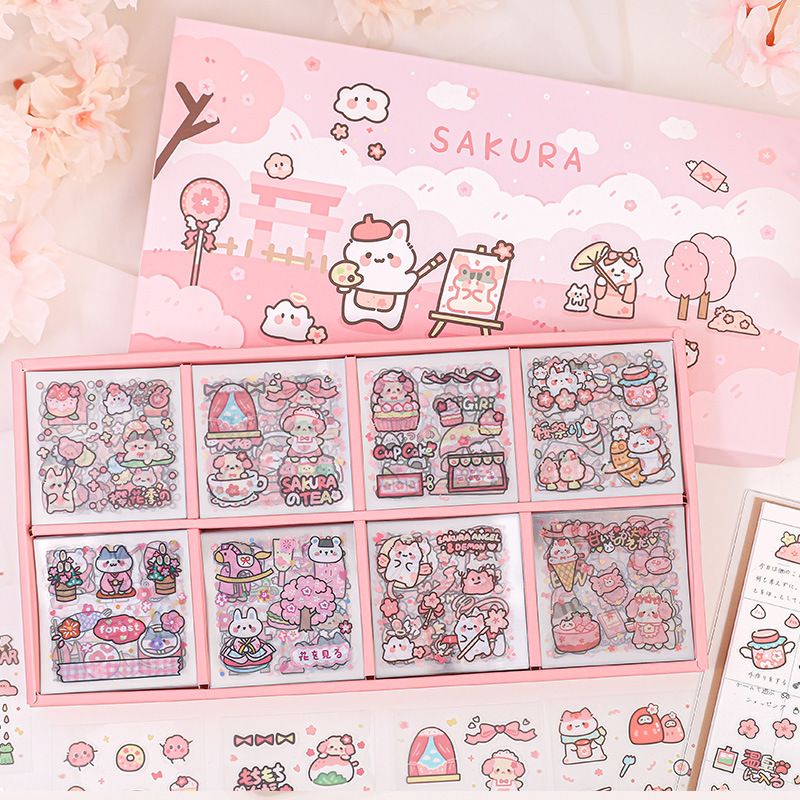 Hộp 200 tấm sticker hình dán cute trang trí sổ ly bình