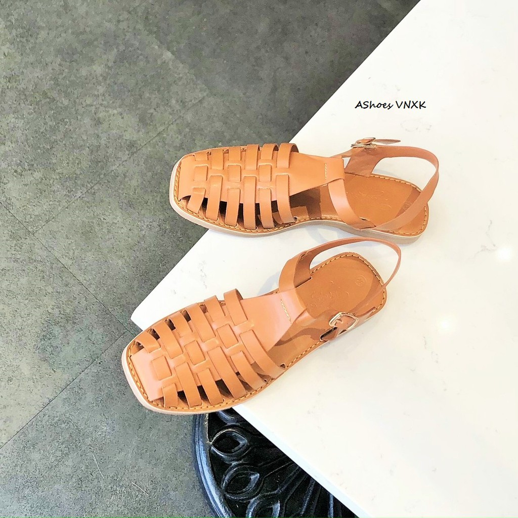 [MẪU HOT] Giày sandal rọ nữ nền nâu bít mũi sáu dây/ sandal chiến binh đế bệt hở gót  | AShoes VN