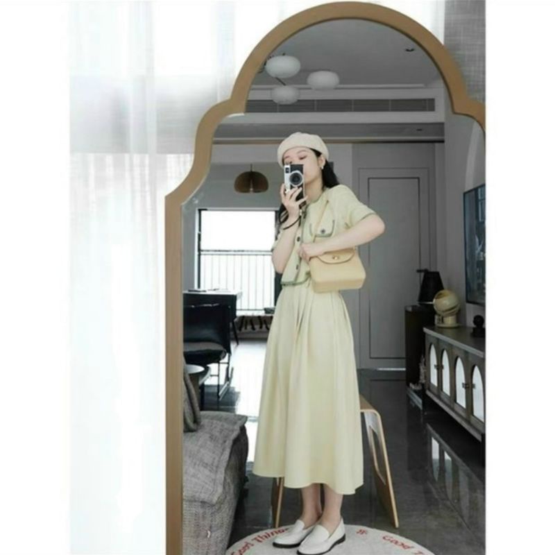 set áo cổ v kèm chân váy dài ulzzang