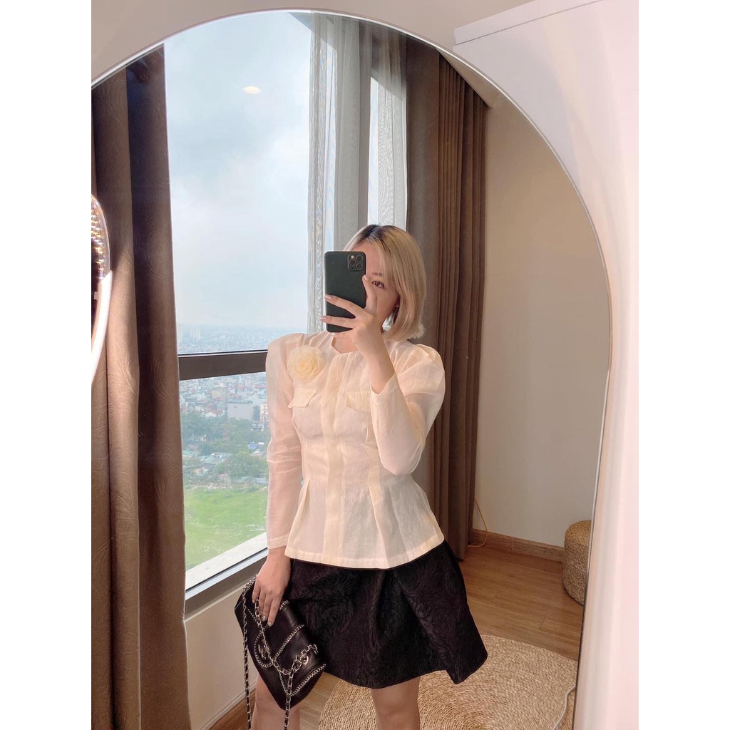 Velvet Design - Áo sơ mi voan hồng nude