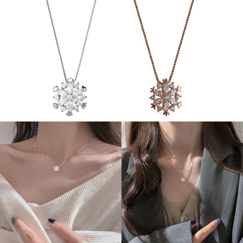 Vòng cổ Bạc Dáng Dài Mặt Hình Bông Tuyết May Mắn Cho Nữ