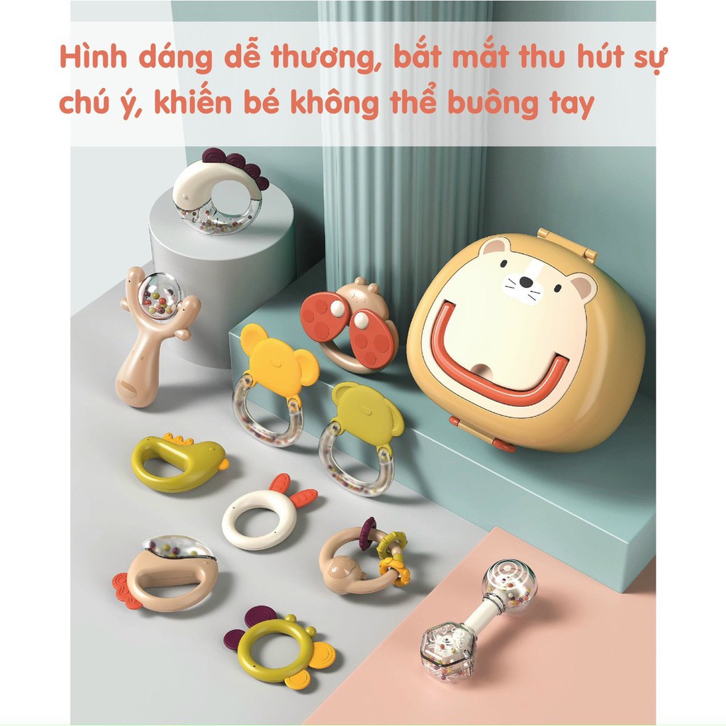 Bộ Đồ Chơi Xúc Xắc Gặm Nướu POMO Cho Bé Hộp Chuột 10 Món Giúp Bé Phát Huy Trí Tưởng Tượng