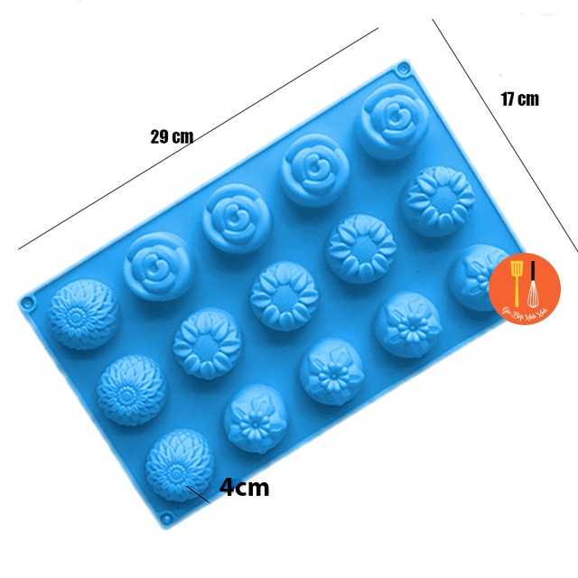 Khuôn Silicon Làm Socola,Thạch Rau Câu,Kẹo Dẻo,Pudding Trang Trí Hình 15 Hoa Hỗn Hợp 2