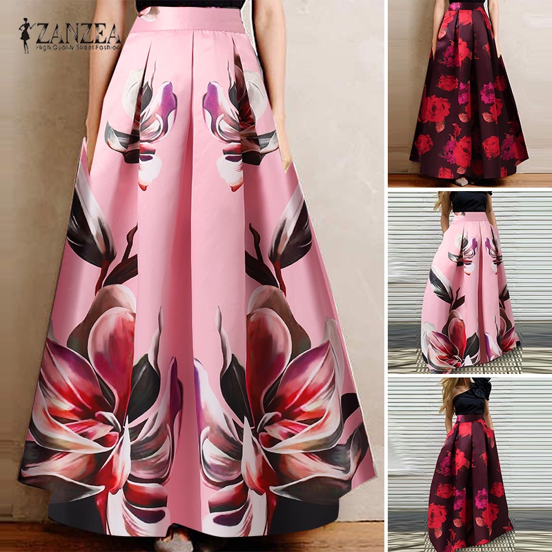 Chân váy dài Zanzea lưng thun in họa tiết hoa thời trang cho nữ