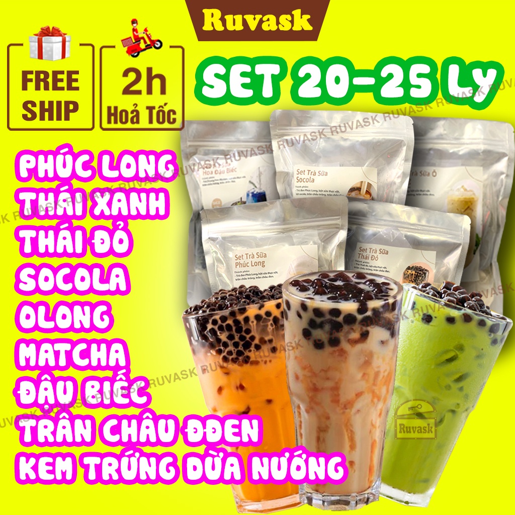 Set Nguyên Liệu Làm Trà Sữa Phúc Long Trân Châu Đường Đen Thái Xanh Đỏ Matcha - Trà Sữa Tự Pha ĐỦ LOẠI- Đồ Ăn Vặt Ruvask | BigBuy360 - bigbuy360.vn