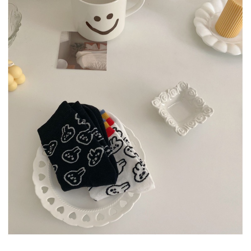 Vớ Thể Thao In Họa Tiết Thỏ Cầu Vồng Dễ Thương Phong Cách Hàn Quốc Cho Nữ