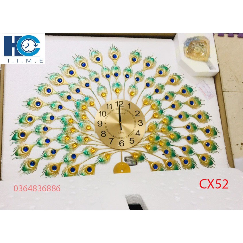 Đồng hồ treo tường trang trí chim công decor CX52 kích thước 100x70 cm