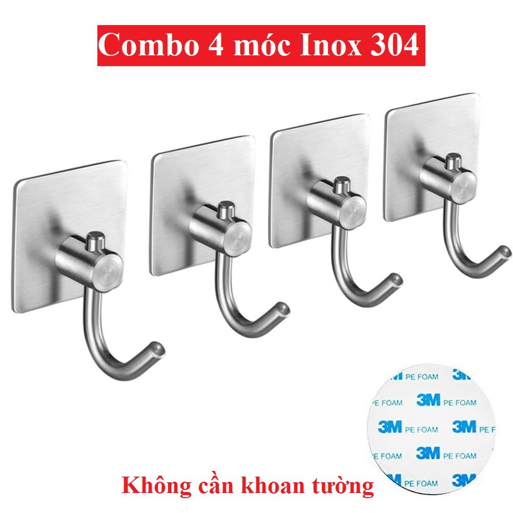 Combo 4 móc treo quần áo Inox 304 dán tường gạch men kèm keo dán 3M – Không cần khoan tường - MOC CONG