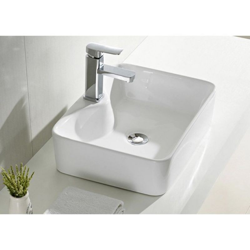 Chậu lavabo vuông trắng trơn, chậu rửa mặt