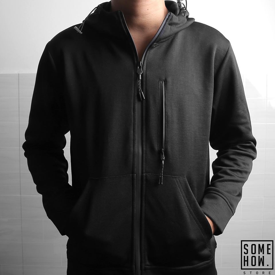 Áo Khoác Nam,Áo Khoác Có Nón Đen Nam INF ,Vải Thun Nỉ Co Giãn Form Regular AK002738, SOMEHOW