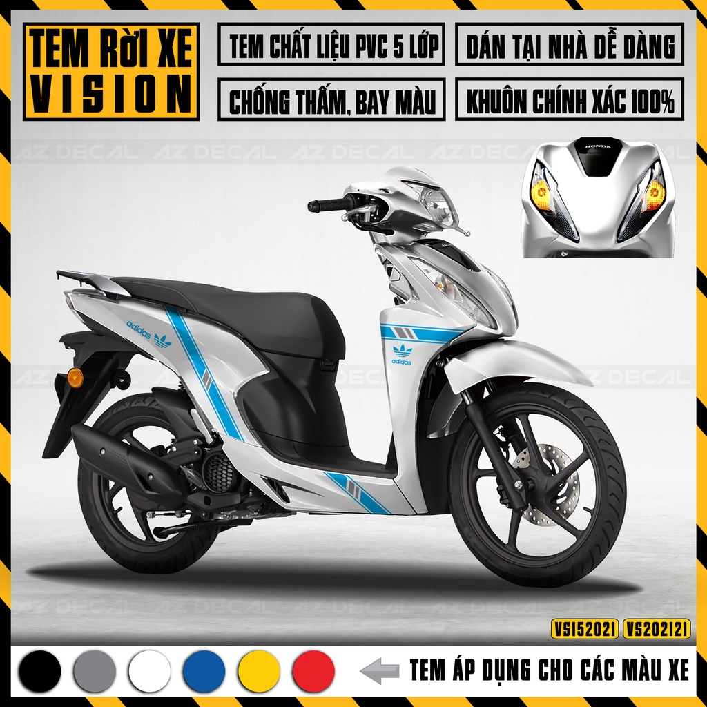 Tem Rời Dán Xe Vision Thiết Kế Logo Adidas | VS21 | Decal Chế Dán Xe Máy Chống Nước, Bền Màu