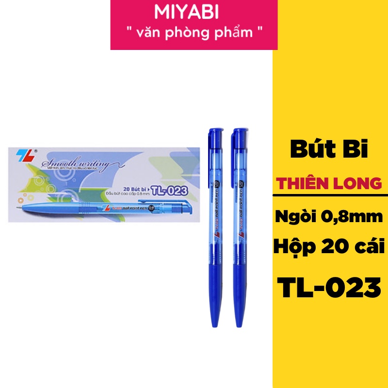 Bút bi mực xanh / đen thiên long 023 ngòi 0,8mm hộp 20 cái - Hộp bút bi thiên long văn phòng phẩm - MIYABI STORE