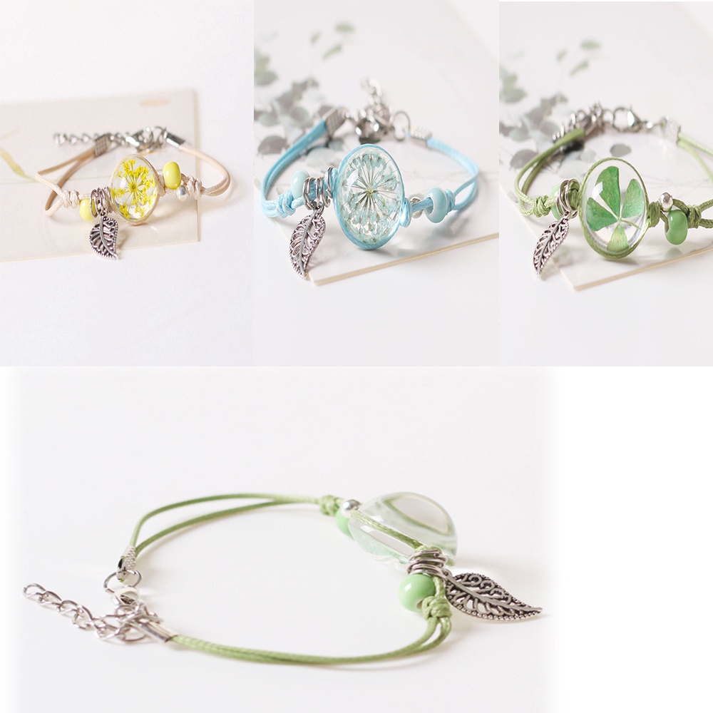 Vòng tay dây bện đính hạt sứ 20cm kiểu dáng Hàn Quốc thanh lịch cho nữ