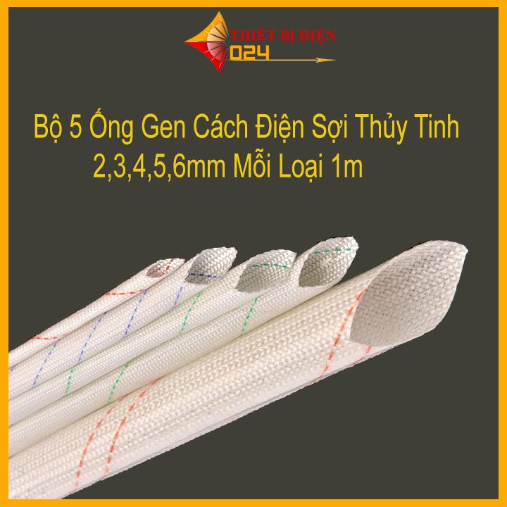 Bộ 5 Ống Gen Cách Điện Sợi Thủy Tinh 2,3,4,5,6mm Mỗi Loại 1m Chịu Nhiệt Cao