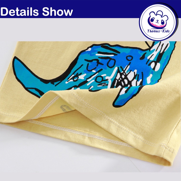 Set Đồ 2 Món Gồm Áo Thun Cotton Tay Cộc In Họa Tiết Khủng Long Hoạt Hình + Quần Ngắn Thời Trang Cho Bé Trai Và Gái 1-5 Tuổi