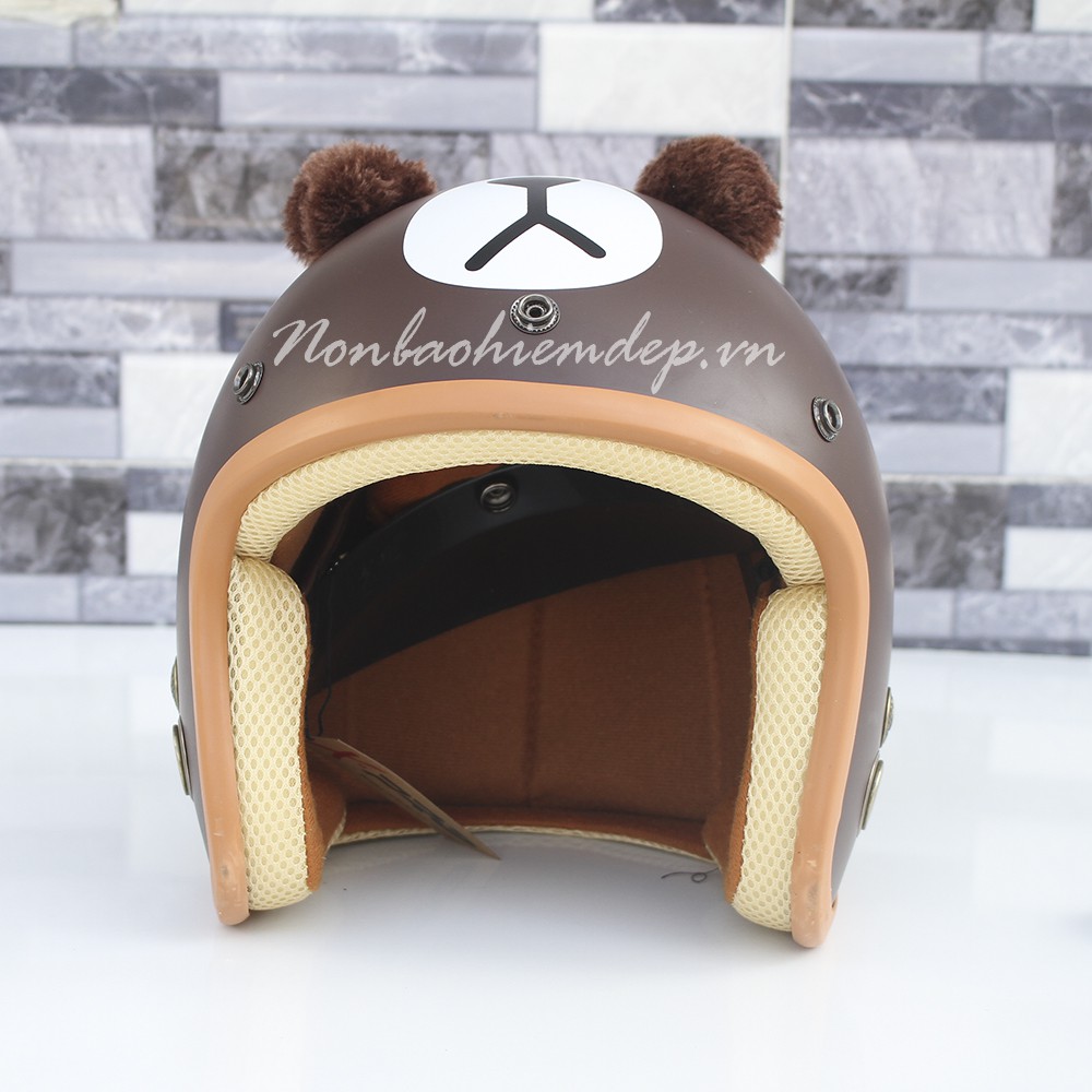 Mũ bảo hiểm 3/4 đầu gấu nâu size người lớn-mũ bảo hiểm couple đáng yêu
