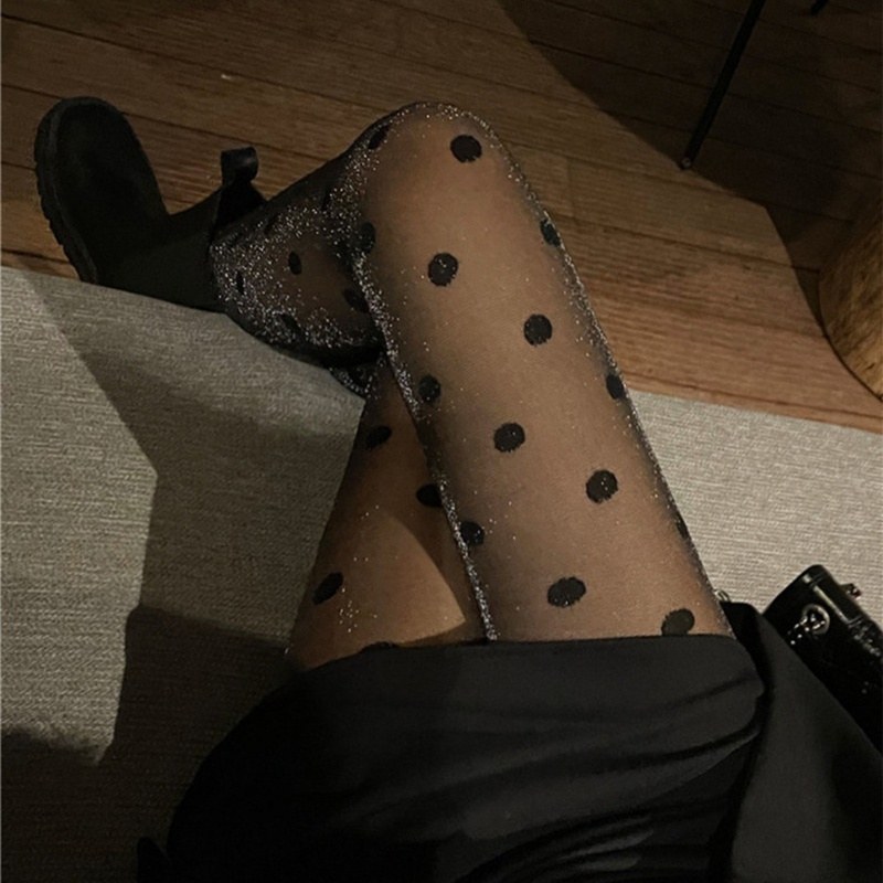 Xiangbao Quần Tất Lụa Xuyên Thấu Họa Tiết Chấm Bi Ánh Kim Lấp Lánh Gợi Cảm Cho Nữ