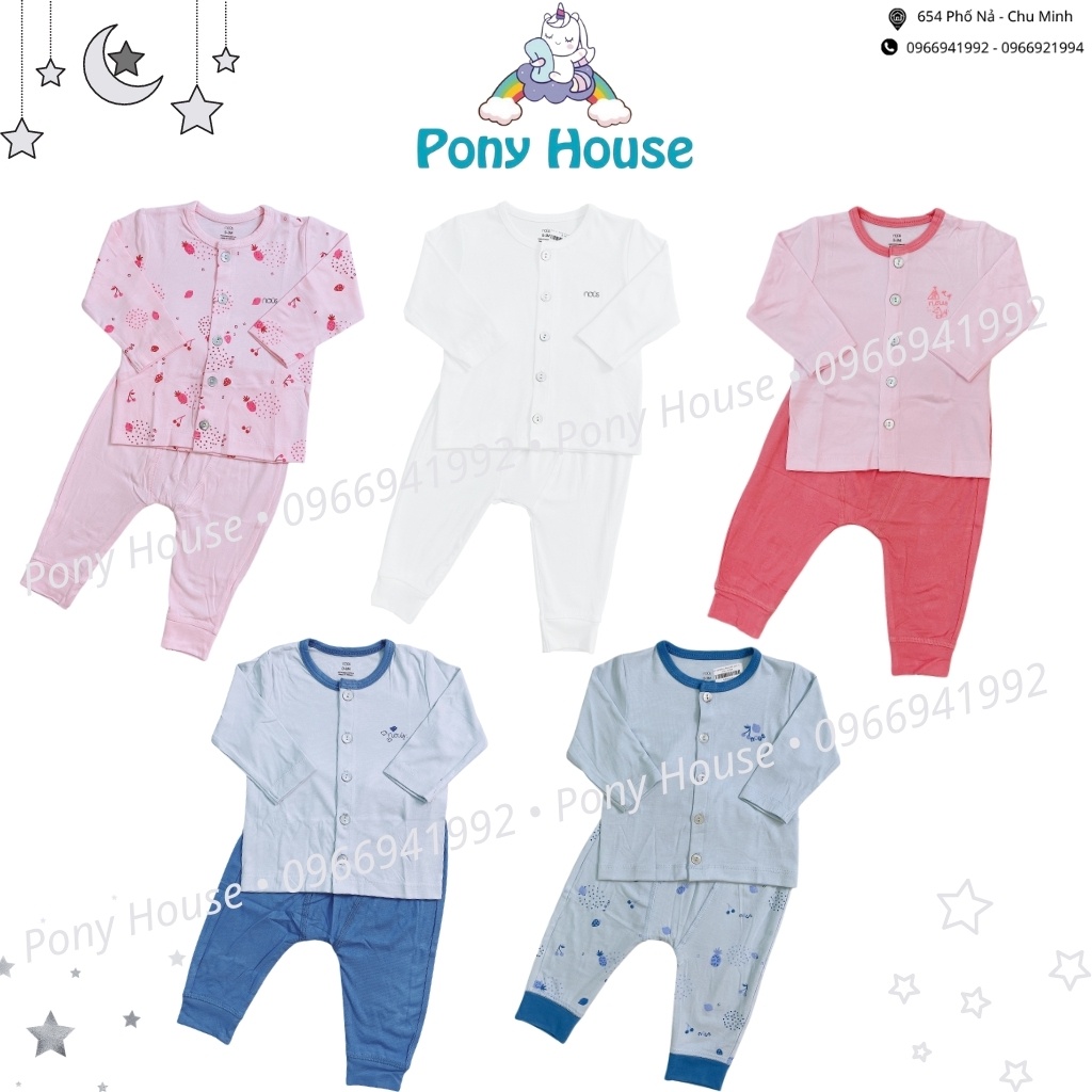 Bộ Quần Áo Dài Tay Nous Cài Thẳng (Cài Giữa) Chất Liệu Nu Petit Size Cho Bé 0-3 Tháng Đến 9-12 Tháng (0M-3M-6M-9M-12M)