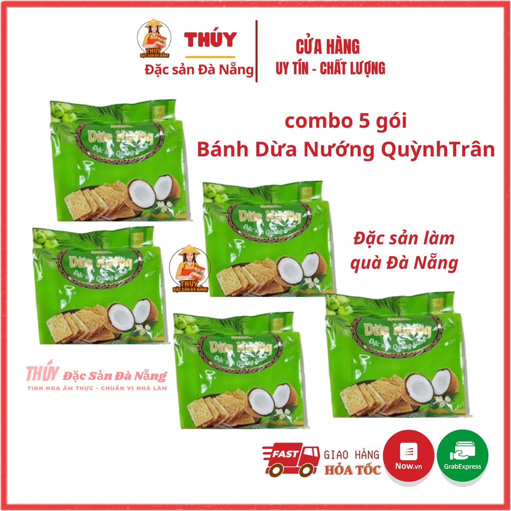 [combo 5 gói ] Bánh dừa nướng Quỳnh Trân 180gr đặc sản đà nẵng làm quà biếu , ăn vặt