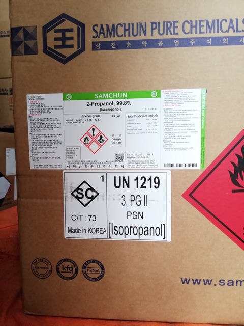 Hóa chất 2-Propanol 99.8% P3593 Samchun Hàn Quốc chai 4 lít isopropyl alcohol IPA