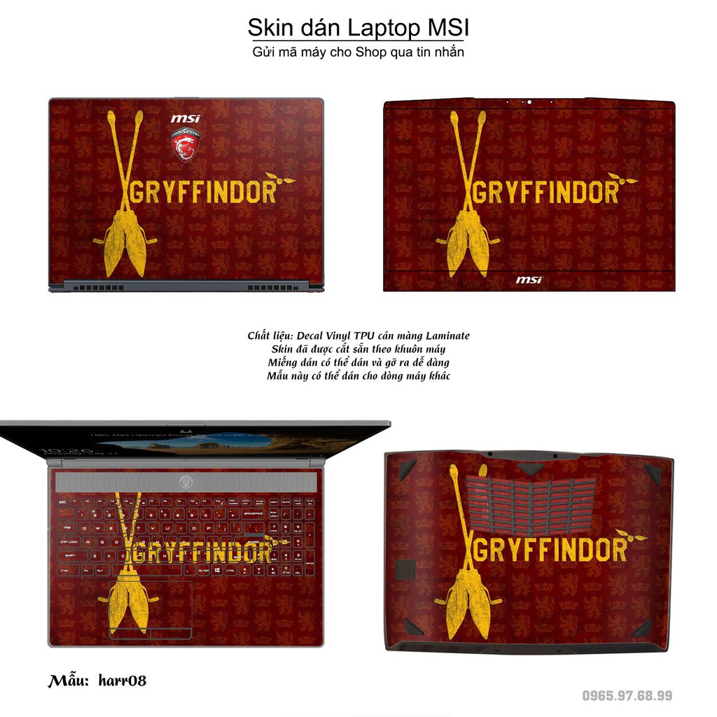 Skin dán Laptop MSI in hình Harry Potter (inbox mã máy cho Shop)