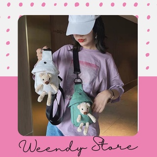 Túi bao tử mini tặng kèm gấu - túi đeo chéo vải dễ thương 0002