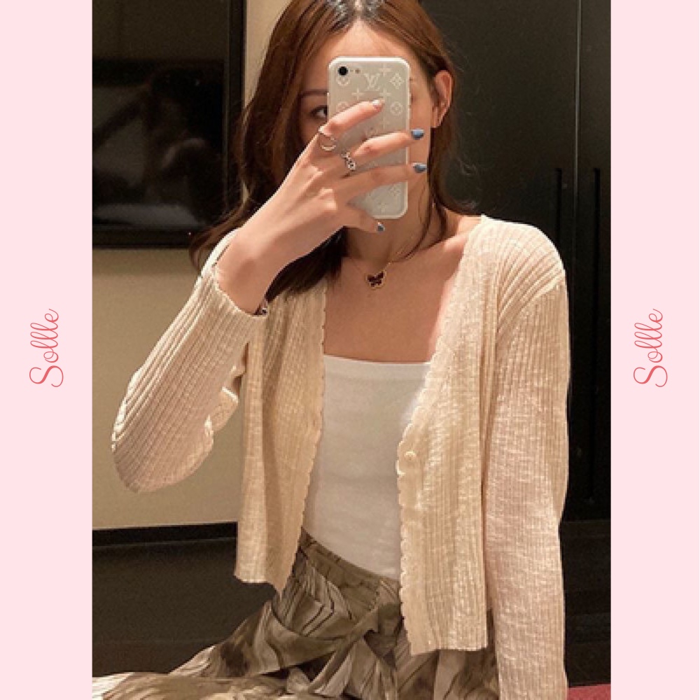 Áo khoác cardigan croptop len mỏng dài tay 1 cúc cổ tim mát nhẹ Hàn Quốc Sollle