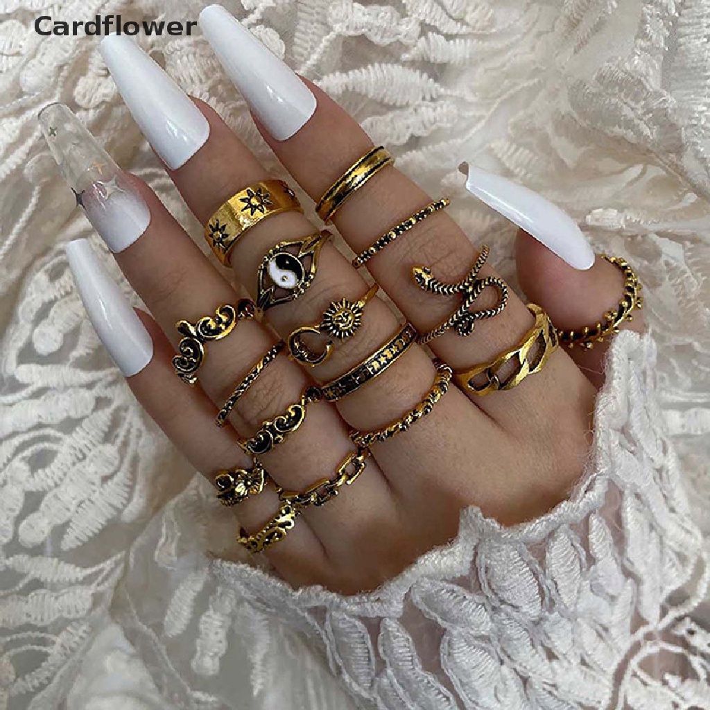 < Cardflower > Bộ 16 Nhẫn Hợp Kim Hình Rắn Mặt Trăng Mặt Trời Cá Tính Khí Chất Phong Cách Retro Cá Tính Cho Nữ Đang Giảm Giá