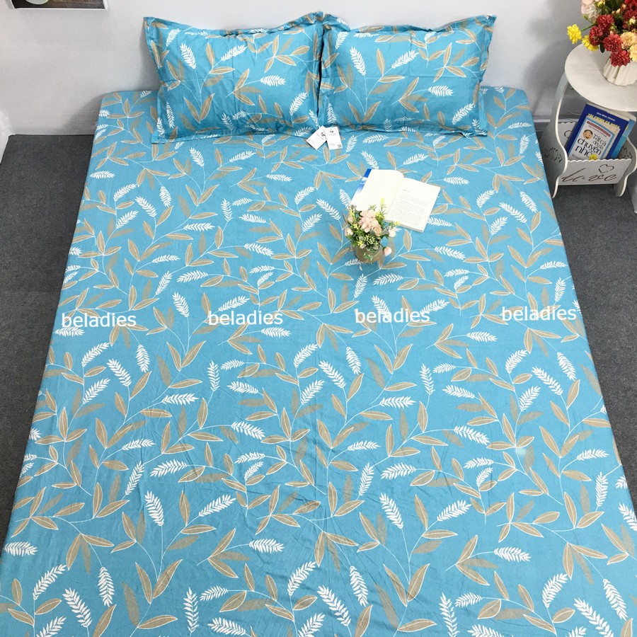 Chăn ga gối poly cotton m2, m6, m8, 2m2 mẫu lá me xanh thanh lịch