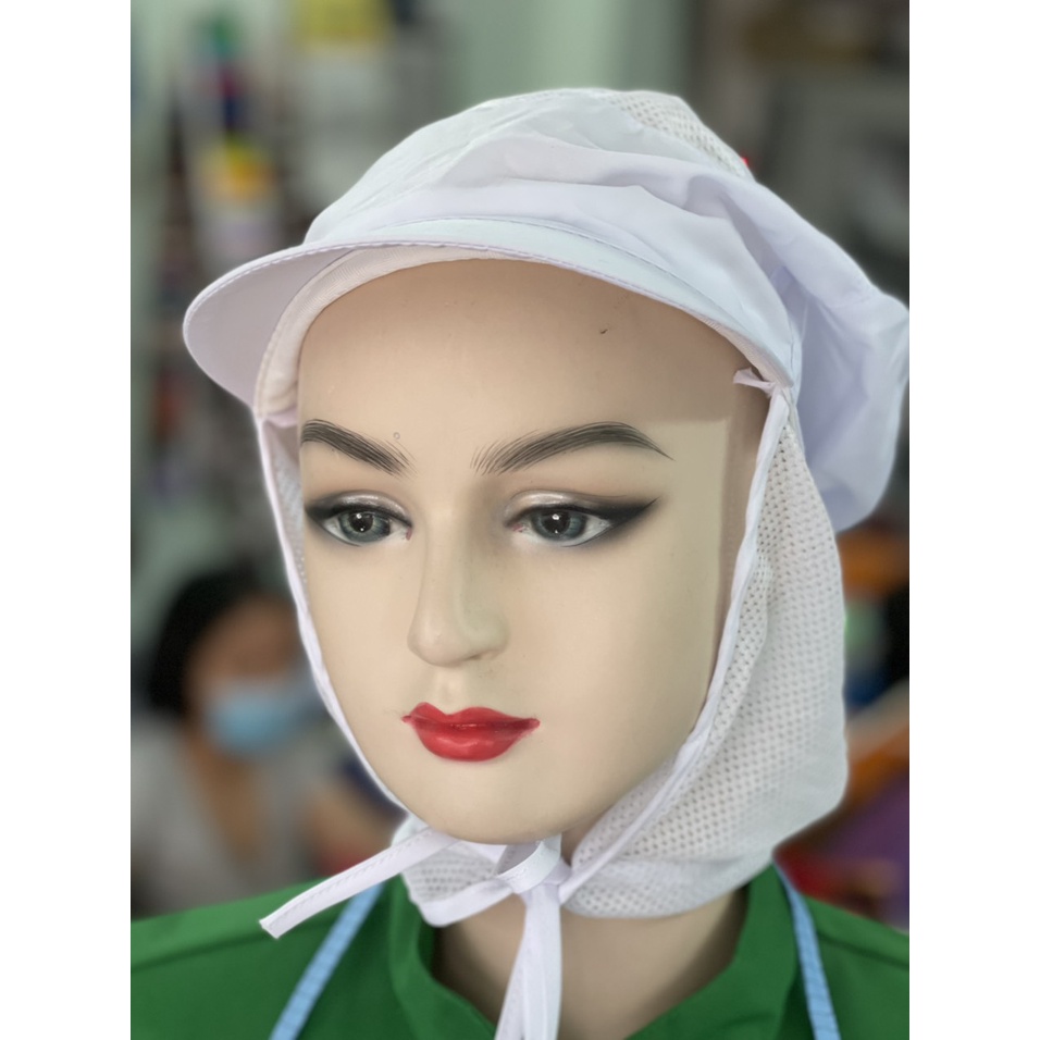 NÓN KẾT LƯỚI VẢI SILK CỘT DÂY MÀU TRẮNG CHUYÊN DÙNG _ HÌNH CHỤP THẬT