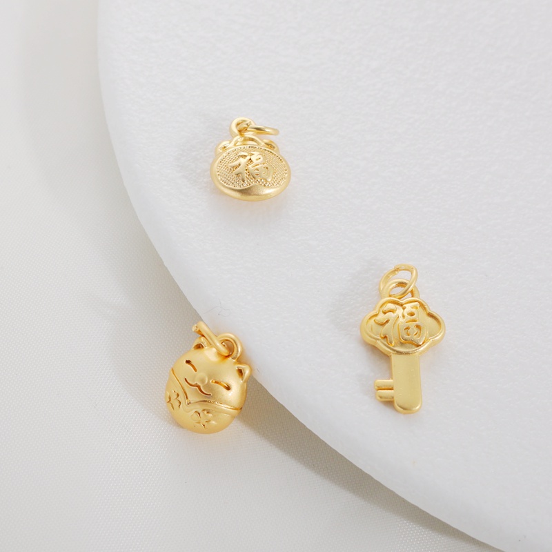 Móc Khóa Hình Chú Mèo Cầm Túi May Mắn Mạ Vàng 18K Nhiều Màu Sắc