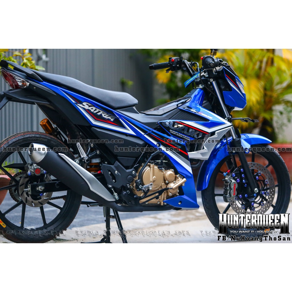 Tem rời cao cấp dán xe Raider FI xanh. Ghép chữ SUZUKI và Satria chất liệu CROM lạ mắt