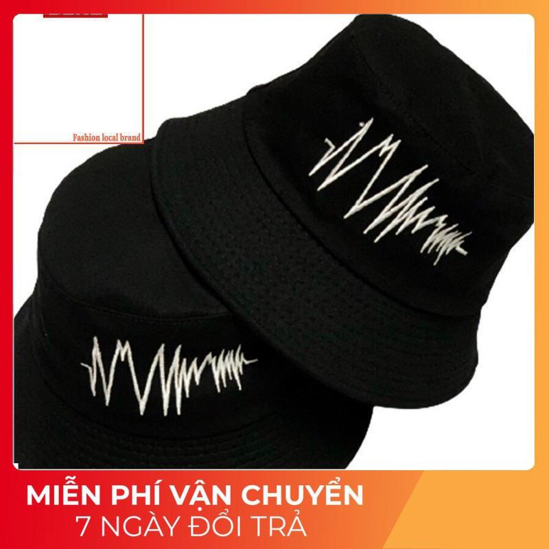 Nón bucket vành tròn thêu hoạ tiết sóng âm phong cách Ulzzang Unisex QX71