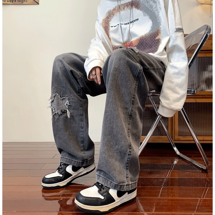 Quần Jean Ống Rộng Phong Cách Hiphop Cá Tính Cho Nam Nữ