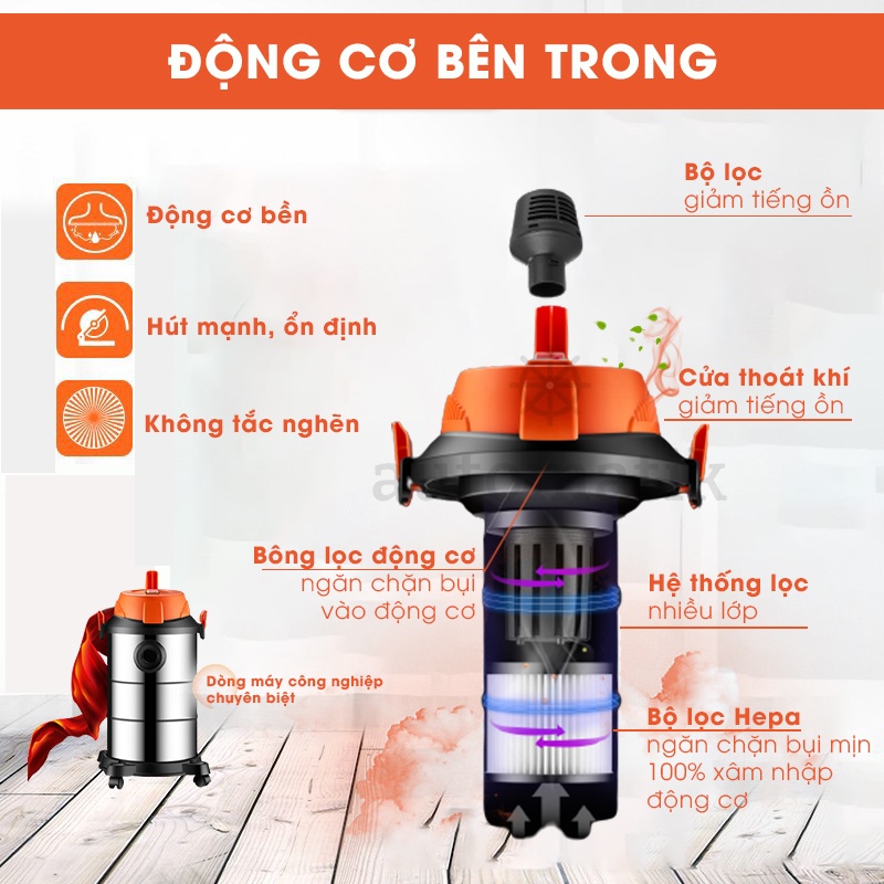 Máy Hút Bụi Công Nghiệp Gia Đình, Nhà Xưởng, Ô Tô Xe Hơi, Sofa, Nhà Cửa M15 + Tặng Bộ 09 Đầu Hút - Automatik