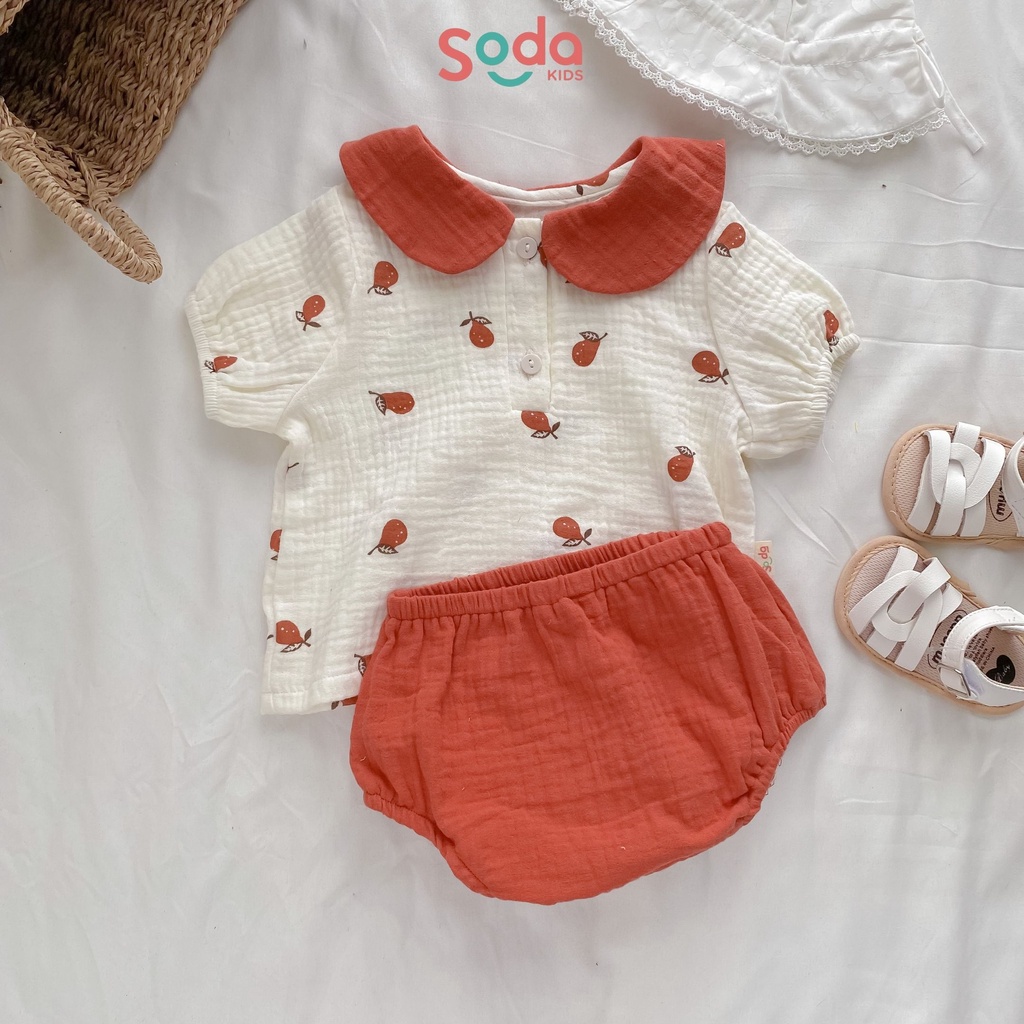 Bộ quần áo cho bé SODA KIDS họa tiết vàng cam cổ sen