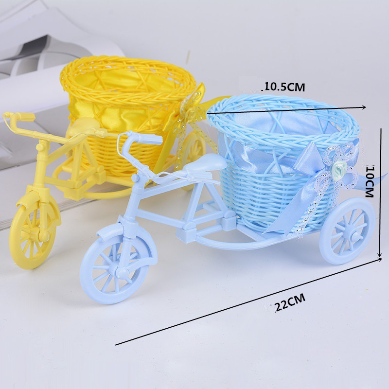 Giỏ hoa xe đạp trang trí 22cm bánh xe di chuyển linh động đa sắc màu